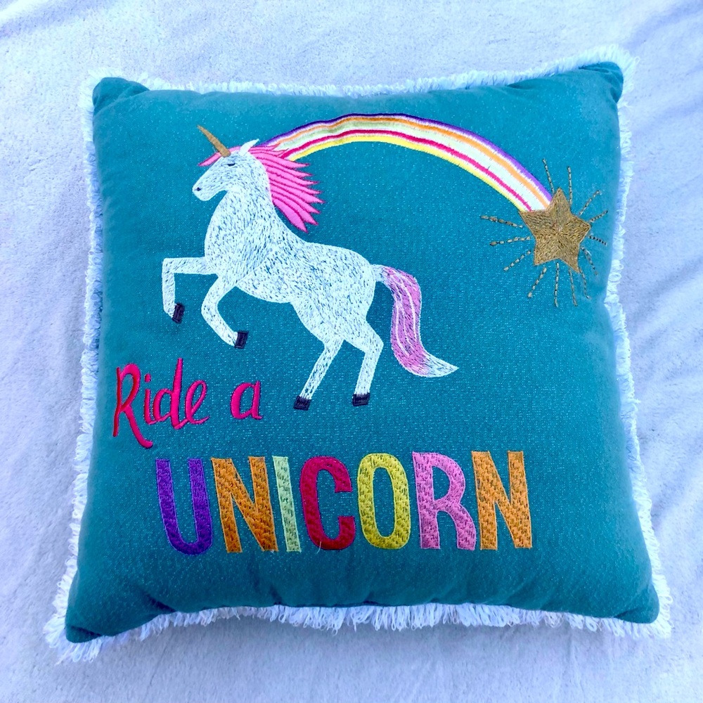 Bella Lux Unicorn Collection Pillow Ride a Unicorn Rainbow